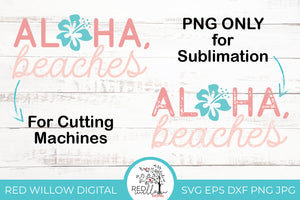 Aloha Beaches Summer SVG Cut File displayed in a solid style and a distressed style