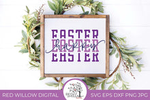 Load image into Gallery viewer, Happy Easter Cut file displayed on a white canvas with a wood frame
