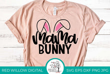 Load image into Gallery viewer, mommy bunny ears cut file displayed on a pink t-shirt

