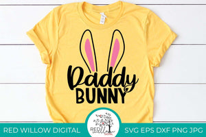 daddy bunny ears cut file displayed on a yellow t-shirt