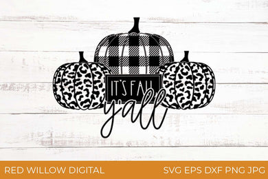 It's Fall Y'all SVG with Buffalo Plaid and Leopard Print Pumpkins