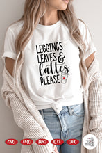 Load image into Gallery viewer, Leggings Leaves and Lattes Please SVG for Fall T-Shirts - Red Willow Digital
