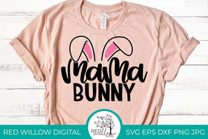 mommy bunny ears cut file displayed on a pink t-shirt