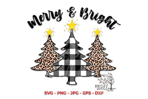 Merry & Bright, Buffalo Plaid & Leopard Print SVG - Red Willow Digital