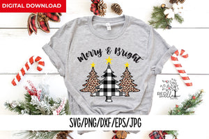 Merry & Bright, Buffalo Plaid & Leopard Print SVG - Red Willow Digital