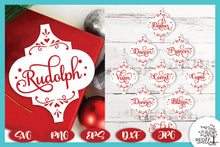 Load image into Gallery viewer, Reindeer Names Arabesque Tile Ornament Christmas SVG Bundle
